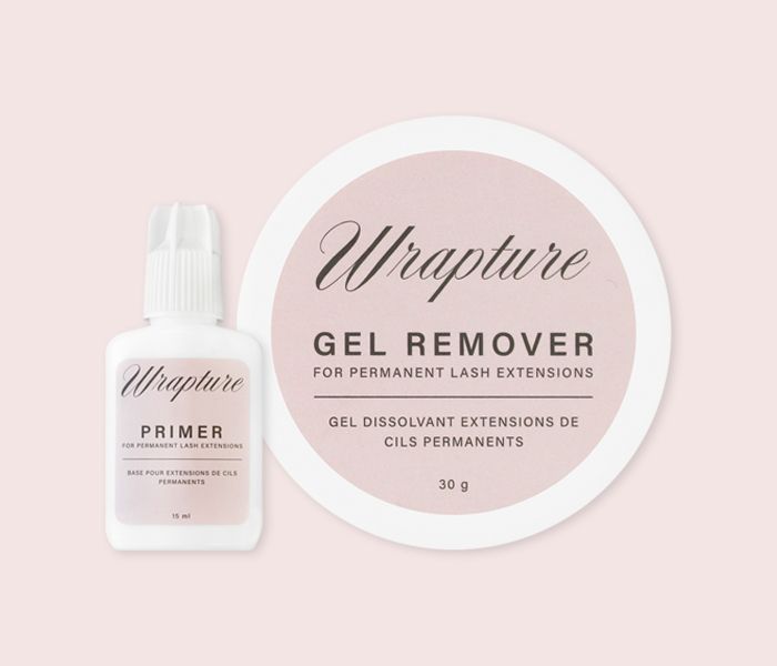 Wrapture gel remover and primer lash extension supplies
