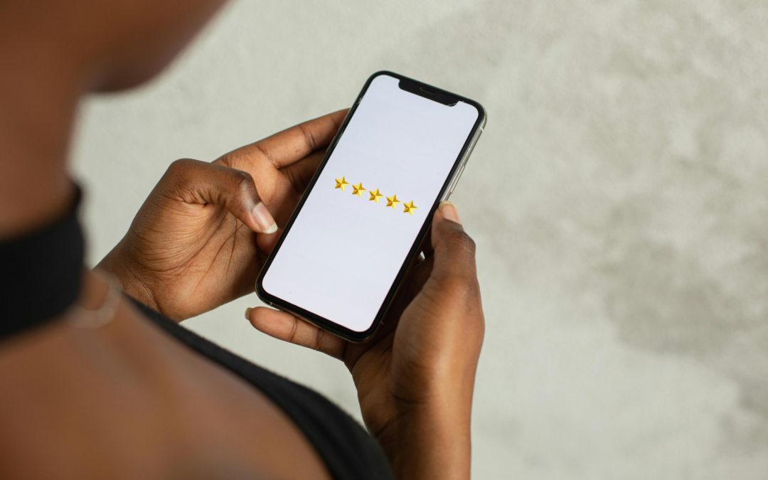 a person leaving a review using their phone