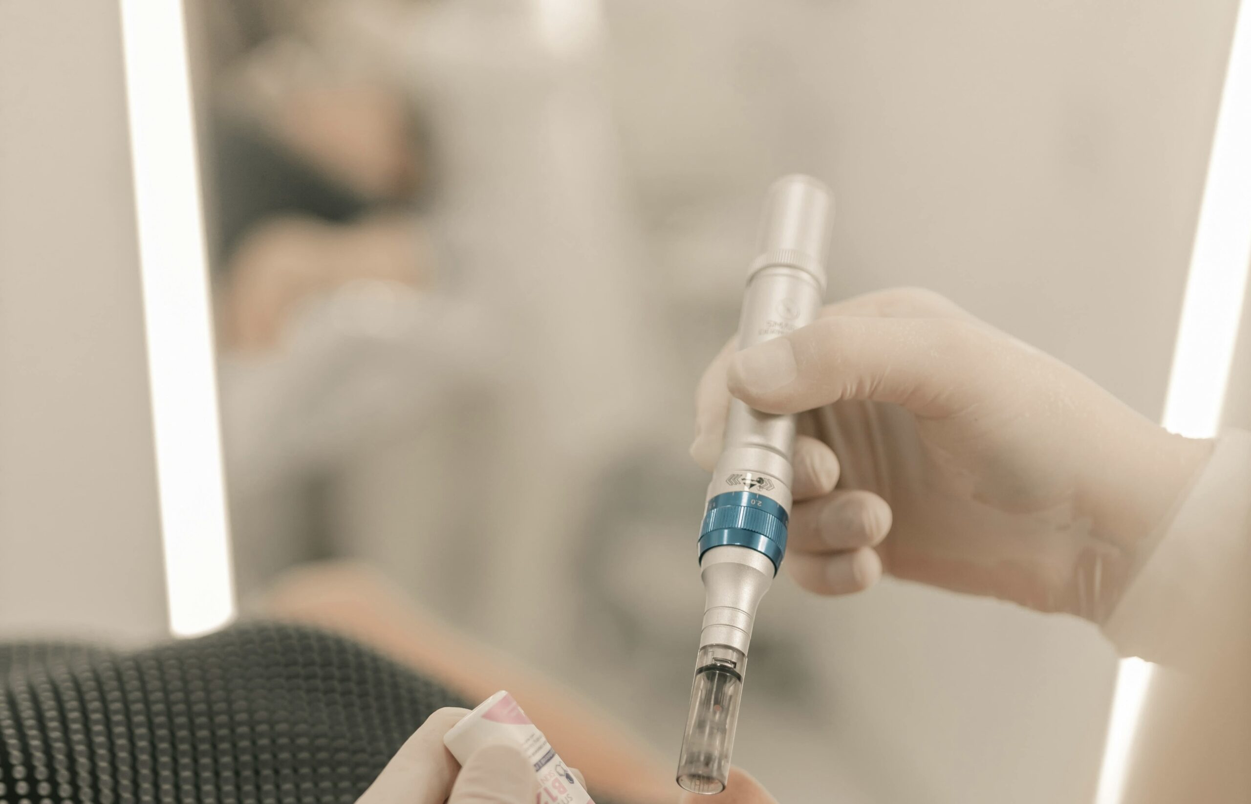 Person thinking about self-microneedling with a pen